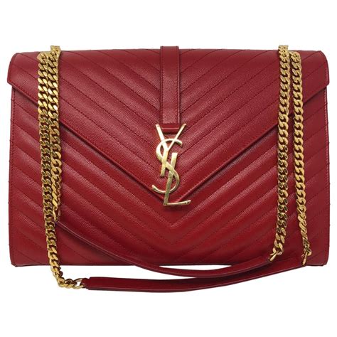 ysl large leather bag red gold|YSL red bag gold chain.